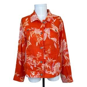 Cynthia Rowley Linen Jacket Women’s Sz XL Tropical Orange Floral Beach Button Up